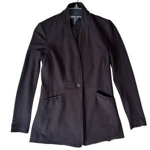 Eileen Fisher Petite Blazer Women's PP/PTP Crepe Chocolate Brown Mock Collar